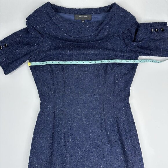 Tahari Women's NWOT Blue Jacquard Shaw Collar Business Career Shift Dress 4/C33 - Picture 10 of 15